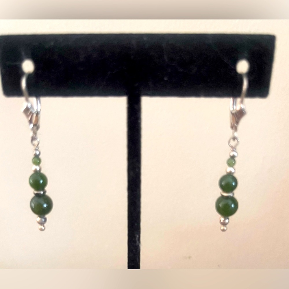 925 Sterling Silver & Jade 1.5" Drop Earrings